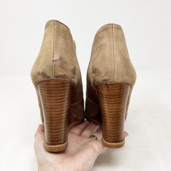 [Audrey Brooke] Brown Leather Cindy Chelsea Ankle Boot Wedge Stacked Heel Size 9 - Picture 9 of 12